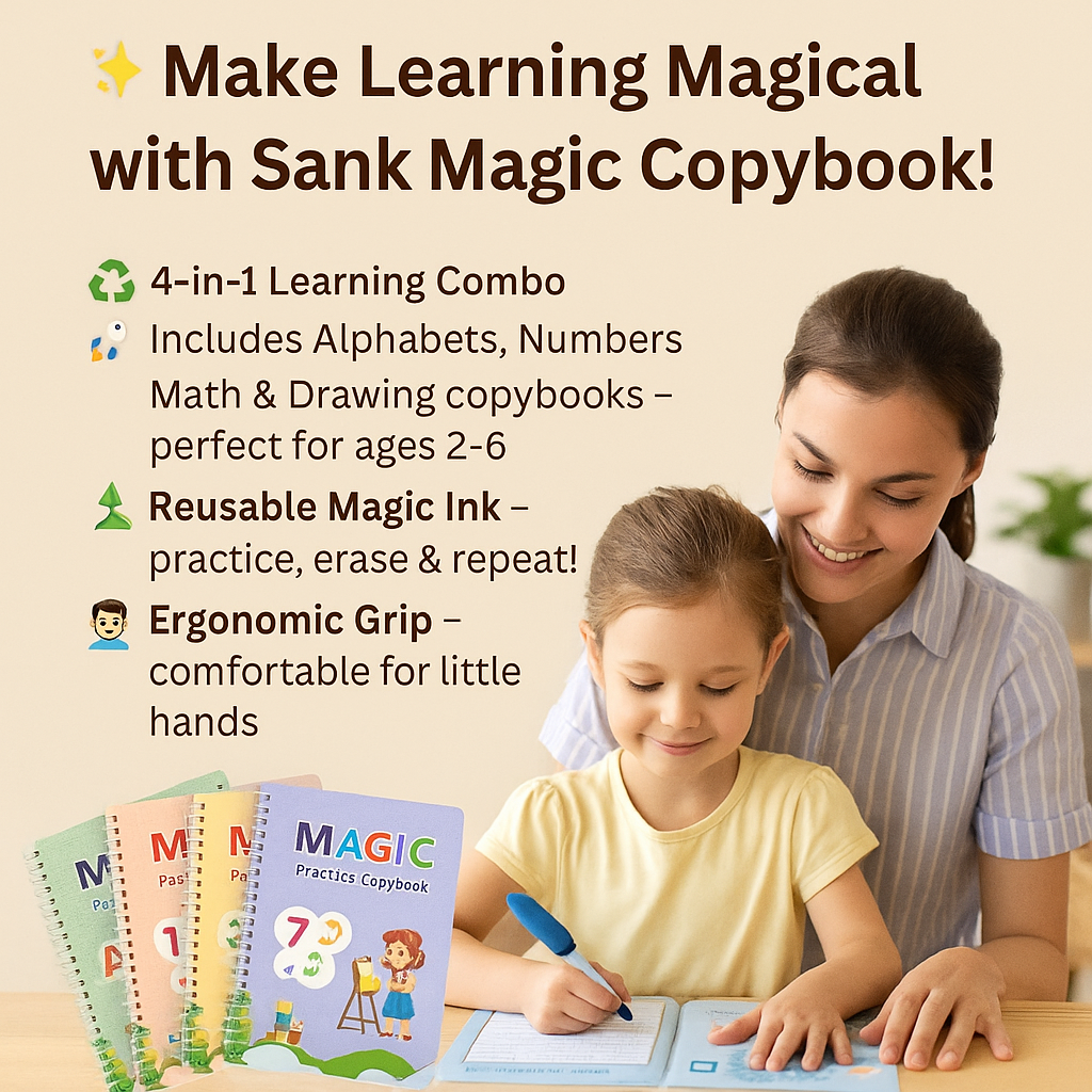 Sank Magic Practice Copybook (4 BOOKS,1 PEN,1 GRIP,10 REFILL) Pack of 1