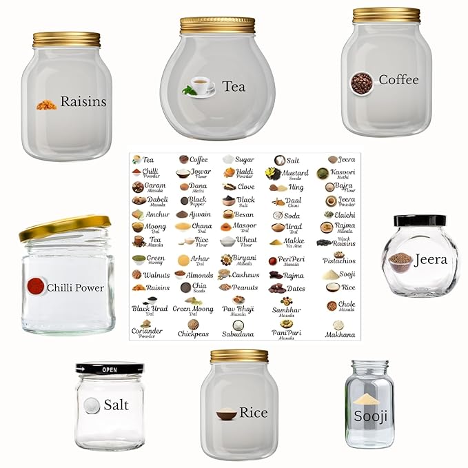 Waterproof Kitchen Spice Jar Label Stickers (Pack of 1 - 60 Stickers)