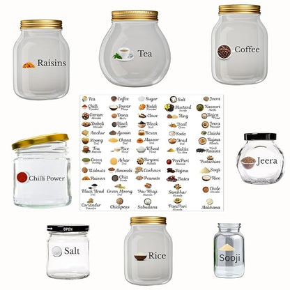 Waterproof Kitchen Spice Jar Label Stickers (Pack of 1 - 60 Stickers)