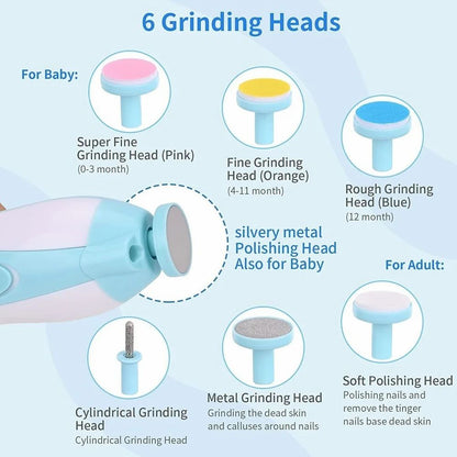 TinyToys Baby Nail Grooming Kit | 2 Speed | 6 Heads | With LED & Travel Cap